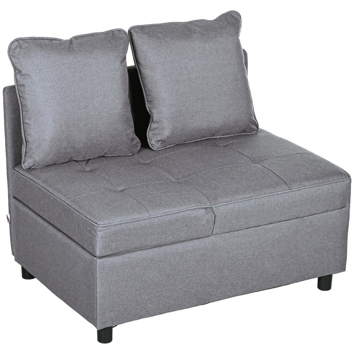 HOMCOM 3-in-1 Sleeper Chair Convertible Sofa Bed with Bed Function, 2-Seater Sofa with Adjustable Backrest, Side Pocket, Cushion, Wheels, up to 300 kg, for Small Spaces, Dark Grey | Aosom