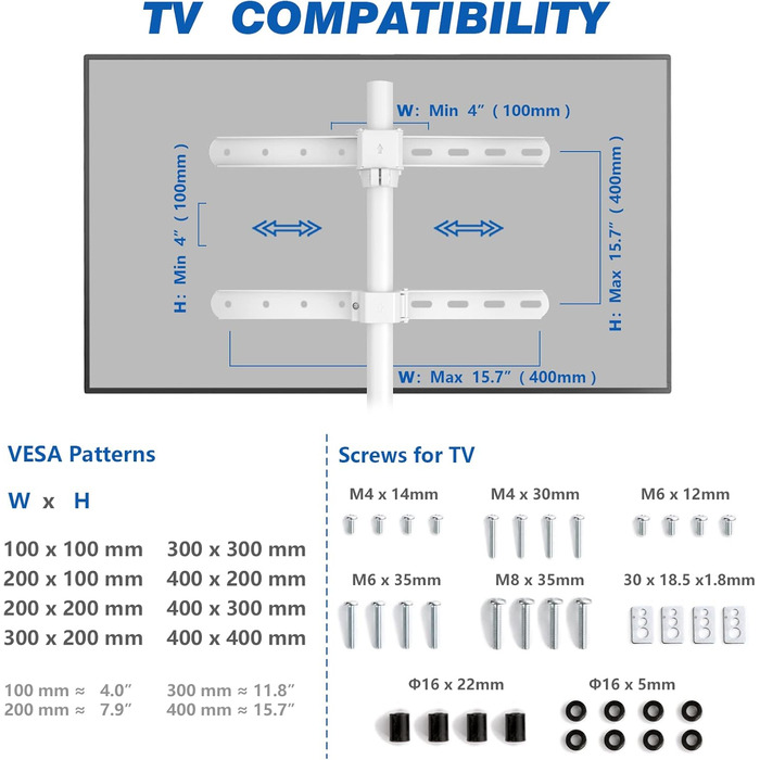 Adjustable TV Stand Tripod - Fits 32-65 inch TVs, VESA 400x400mm, 35kg Weight Capacity, Beige