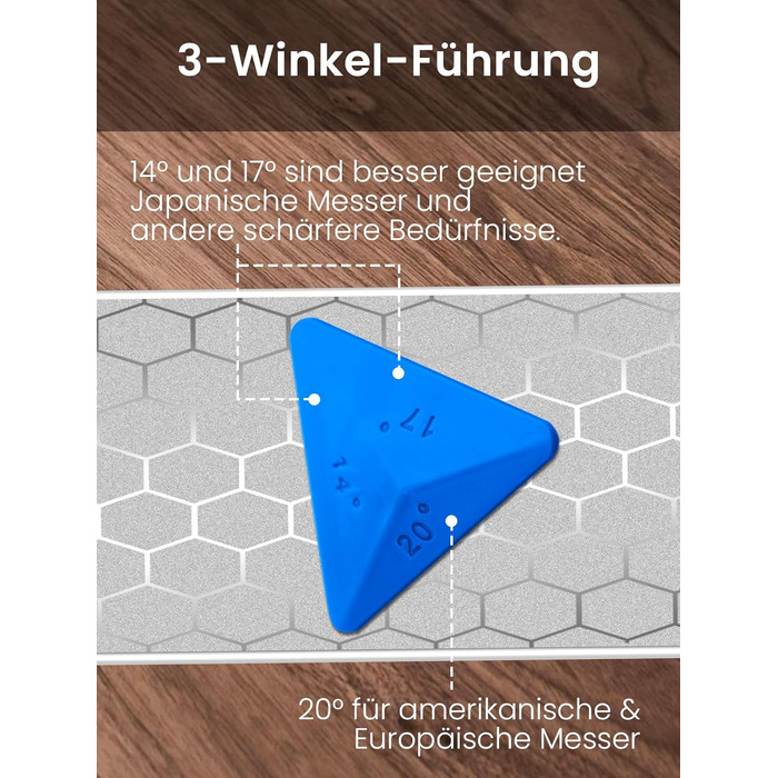 Набір точильних каменів 3-ох сторін, з бруском для заточування, 400/1000/5000 гріт, з нековзною підкладкою, кутовою наставкою та шкіряним ремінцем (діамантовий камінь блакитний)