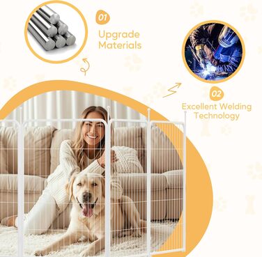 Вольєр для собак HealSmart, 61 см, 8 панелей, міцний метал, портативний, для дому та вулиці, кемпінгу, двору, автодому, огорожа, приватність, тераси, білий
