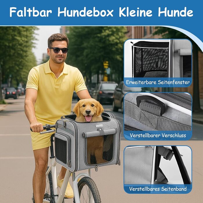Корзина для собак на велосипед, розширювана, складна, з 4 дверцятами та сітковими вікнами, сумка-рюкзак для тварин, для котів та собак середніх розмірів
