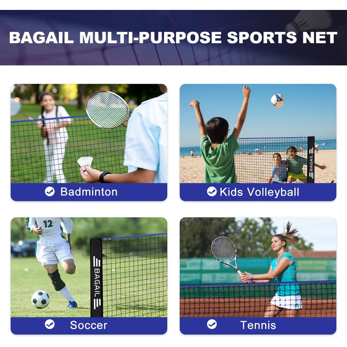 BAGAIL Adjustable Badminton Net Set with Stand & Carry Bag - Portable Tennis/Volleyball Net (4.2M)