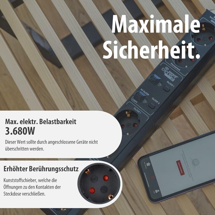 Розумний подовжувач Brennenstuhl Connect Eco-Line WiFi на 6 розеток, керування через додаток, Alexa та Google Assistant, кабель 1.5м, чорний