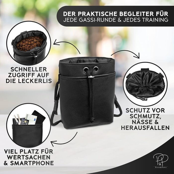 Pawz&Pawz Лекарлики для собак | Стильний набір для годування, дресирування та вигулу | Практичний, міцний ласощівник + диспенсер для відходів | Сумка для собак чорного кольору