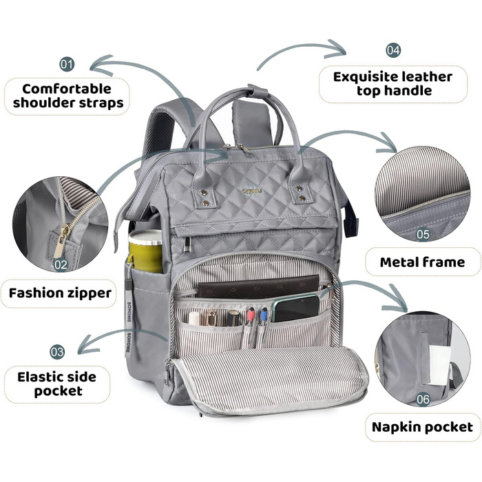 Жіночий рюкзак з відділенням для ноутбука 15.6 дюймів, шкільний рюкзак для дівчат-підлітків, сумка для університету, робочий рюкзак, подарунок для жінок, водонепроникний (підходить для ноутбука 15.6 дюймів, S41-x-gray)