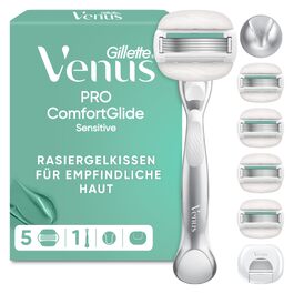 Жіноча бритва Gillette Venus Pro Comfortglide Sensitive для чутливої шкіри, срібляста (бритва + 6 змінних касет)