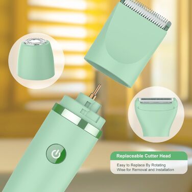 Електричний жіночий триммер для тіла 3-в-1: обличчя, ноги, зона бікіні. Вологостійкий, з LCD-дисплеєм (зелений)