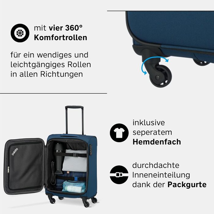 Paklite Чемодан ручної поклажі на 4 колесах, 55 см, 41 літр, блакитний, з TSA замком та функцією розширення