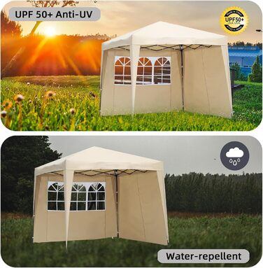2.5x2.5m Folding Patio Canopy, Water-Resistant, Steel and Polyester (Beige)