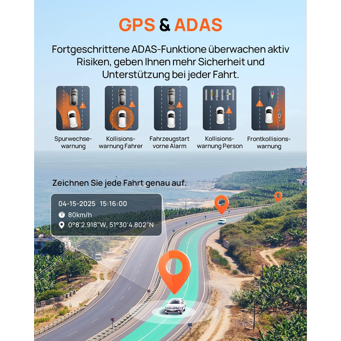 Відеореєстратор 70mai A800SE: 4K UHD + 1080p, GPS, WiFi, Dual, 128GB SD, HDR, ADAS, Нічне бачення, Паркування 24/7, 3