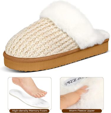Тапочки жіночі зимові PIZZ ANNU з плюшем, антиковзаюча підошва, платформа, піна пам'яті, для дому/на вулицю, 38/39 EU, кремовий