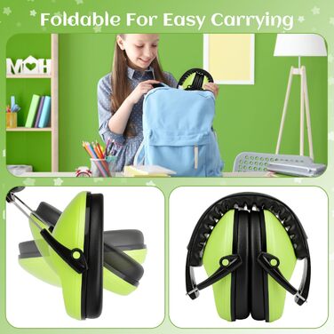 Навушники захисні дитячі Floriogra (2 шт) - капсульні, складані, для захисту слуху від шуму, зелені, 3-16 років