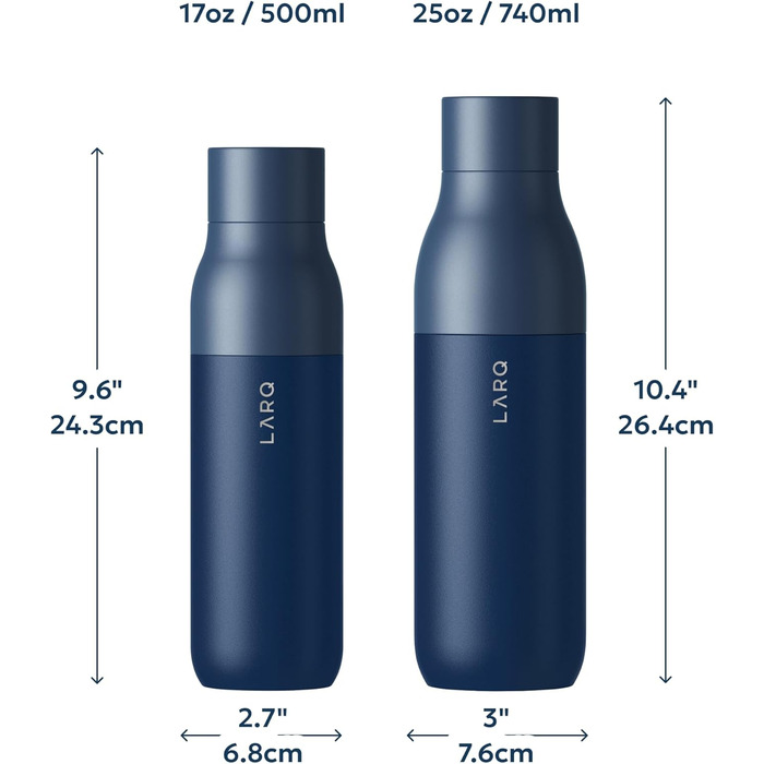 Пляшка для води LARQ PureVis 740 мл Monaco Blue з самоочищенням UV-C, нержавіюча сталь, BPA-free