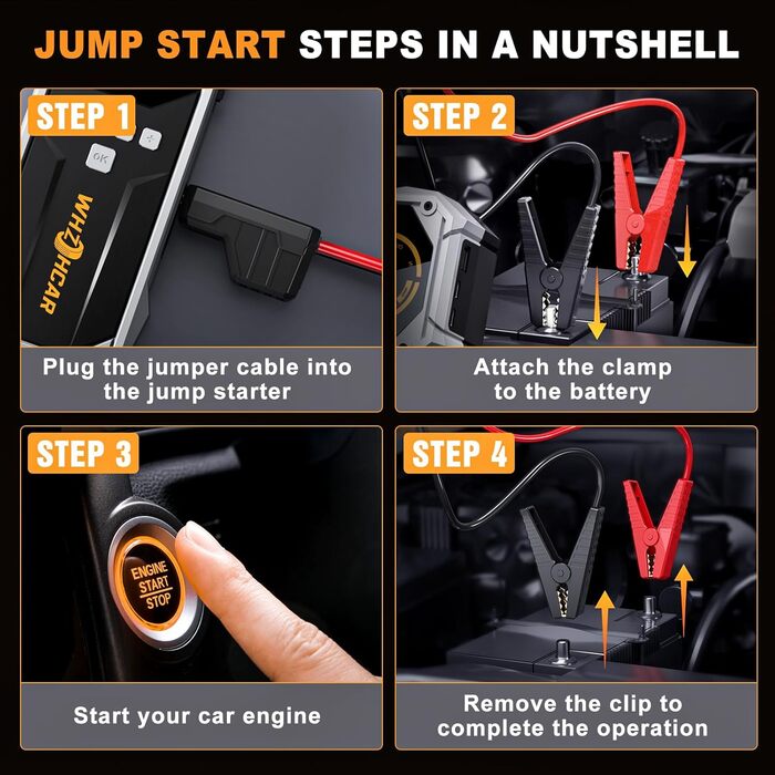 Портативний пусковий пристрій Starthilfe Powerbank з компресором 26800mAh, 6000A, 150PSI, LCD, LED, чорний