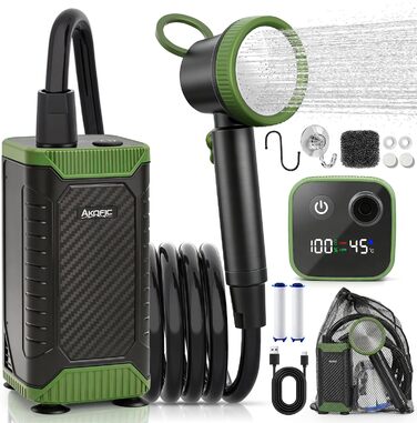 Портативний душ для кемпінгу з насосом та акумулятором 8000mAh, з цифровим дисплеєм, набір для душу на відкритому повітрі: кемпінг, подорожі, автомийка