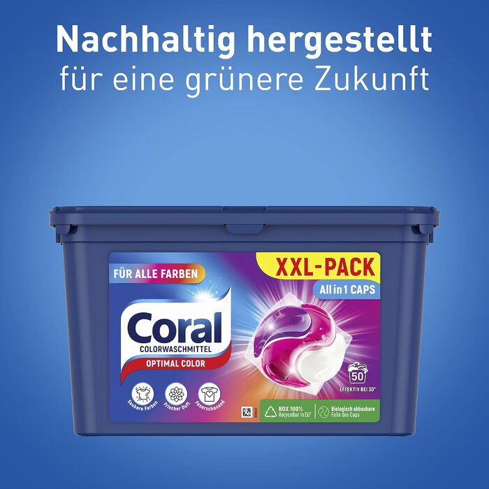 Капсули для прання кольорової білизни Coral Allin1 Caps Optimal Color, свіжий аромат, 64 шт (4х16), 1.06 кг