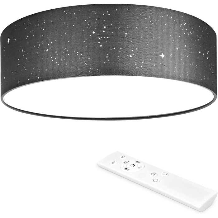 Navaris LED Ceiling Light 40cm - Dimmable, Color Temperature Change, Remote Control - 22W Dark Grey Starry Sky - Living Room Lamp, Bedroom Ceiling Lamp, Children's Room Lamp, Ceiling