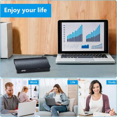 Зовнішній CD/DVD привід BEVA USB 3.0 Type-C, портативний DVD-записувач та зчитувач (DVD/CD-RW), Plug and Play для ноутбука та ПК (Windows, macOS, Linux)