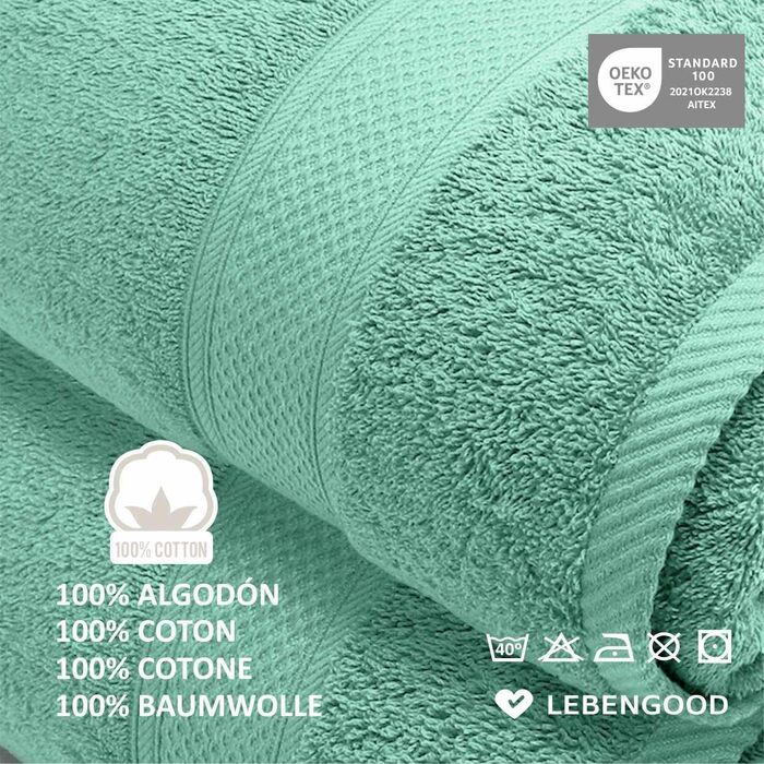 Набір рушників LEBENGOOD 10 предметів, 100% бавовна, Oeko-TEX, м'які та гігроскопічні (2 банні, 4 для рук, 4 рукавички), колір Aqua