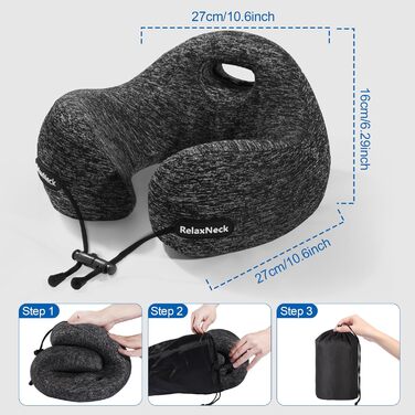 Подушка для шиї у вигляді U, Memory Foam, для подорожей, дорослі, ергономічна, з чохлом, для автомобіля, офісу, поїздки, сірого кольору