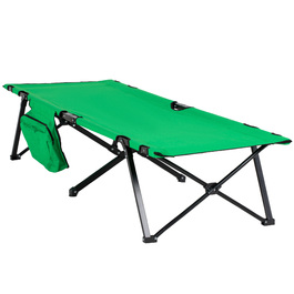 Outsunny Folding Camping Bed - Supports up to 136 kg - Folding Field Bed with Side Pocket - Oxford Green & Black - 200 x 73 x 49 cm - for Outdoor & Travel