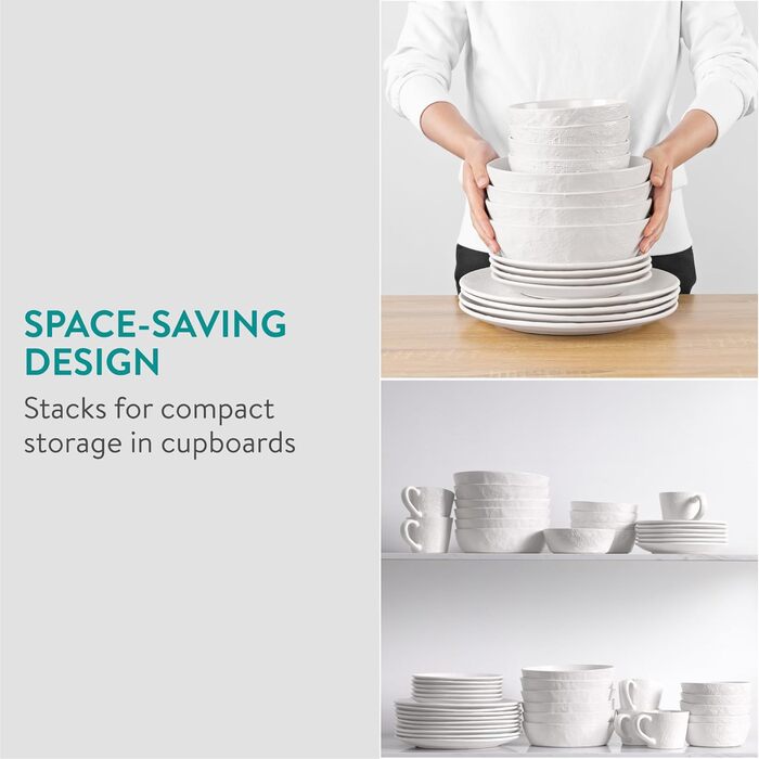 Набір посуду Navaris з каменю (16 предметів) для 4 осіб - тарілки, супові тарілки, сервіз, антрацитовий колір