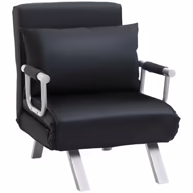 HOMCOM 2-in-1 Sleeper Sofa with Adjustable Backrest 65L x 77W x 80H cm, Removable Cover, Cushion, Stable and Rustproof, Polyester Black