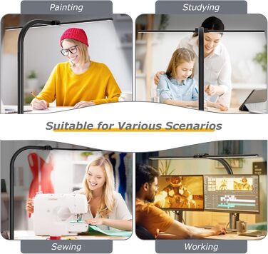 Стійка LED лампа для столу 24W з двома головками, захистом для очей, регулюванням яскравості та 10 кольорами, для дому, офісу, навчання, чорного кольору