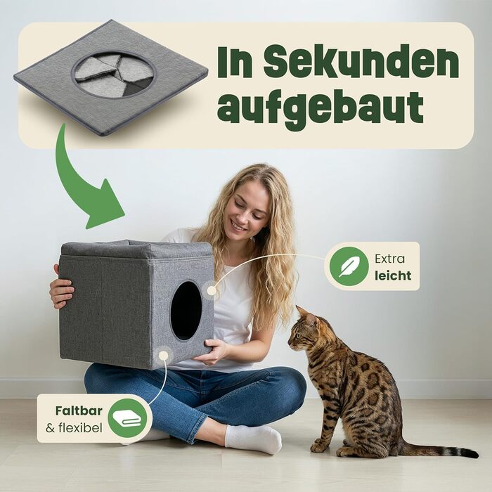 Кігтеточка-будиночок для котів Zooprinz Katzenhöhle – затишна печера для котів, тепле котяче ліжко бежевого кольору з подушкою, будиночок для котів Indoor як місце для відпочинку та схованку (46 × 41,5 × 60 см)