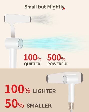 Фен з дифузором, потужний фен з мотором 160 000 об/хв, іонізатор, 500 млн негативних іонів, для подорожей та дому (сірий), з дифузором