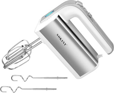 Міксер SOKANY 800W з нержавіючої сталі, 5 швидкостей, 2 гачки для тіста та 2 вінчики (Cx-6651w White)