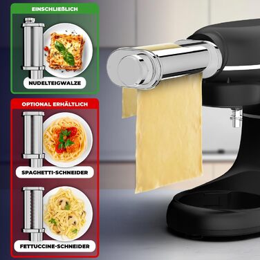 Кухонна машина з машиною для пасти – 2000W, електрична – з нержавіючою чашею 6.2L (чорна)