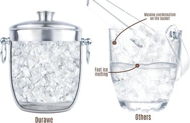 3L Insulated Ice Bucket, Premium Double-Walled Ice Cube Container with Lid, 3 Liter Stainless Steel Ice Bucket for Party, Strainer, Ice Tongs, Ice Scoop, Ice Cooler, Ice Container Ice Cube Bucket Ice Box