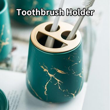 Набір аксесуарів для ванної кімнати: 4 предмети з ефектом темного зеленого мармуру (дозатор мила, тримач для зубних щіток, стакан, мильниця)