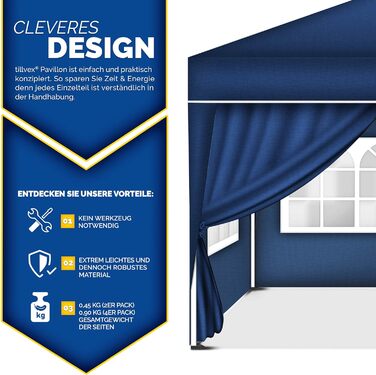 tillvex® for 3x3m Pavilion | Folding Pavilion Side Panels Water-Repellent | Side Windows & Zipper | Side Walls for Garden Tent Party Tent (4x Side Wall, Blue)