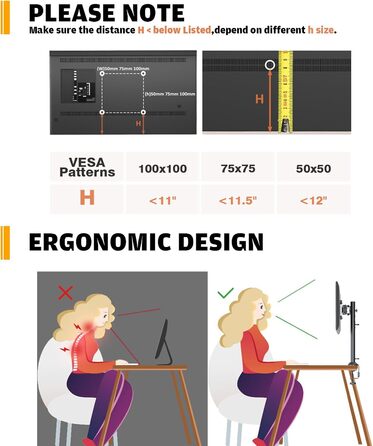 Тримач для монітора Hemudu, 13-32 дюйми, чорний. Регульований, поворотний, до 35 кг