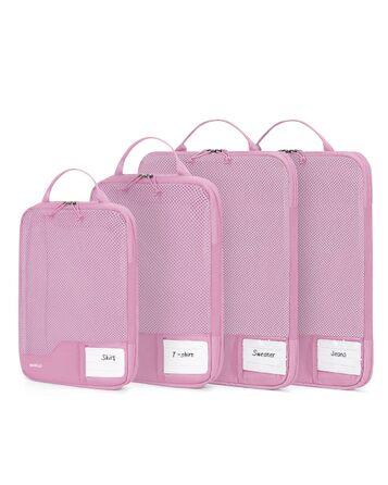 Органайзери для валізи ECOHUB (4 шт.) з мішком для одягу, набір екологічних пакувальних кубів для рюкзака та валізи, зелений/рожевий