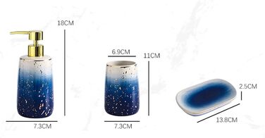 Набір аксесуарів для ванної кімнати GIBZ: мильниця, тримач для зубних щіток, дозатор мила, стаканчик. Кераміка, блакитний колір