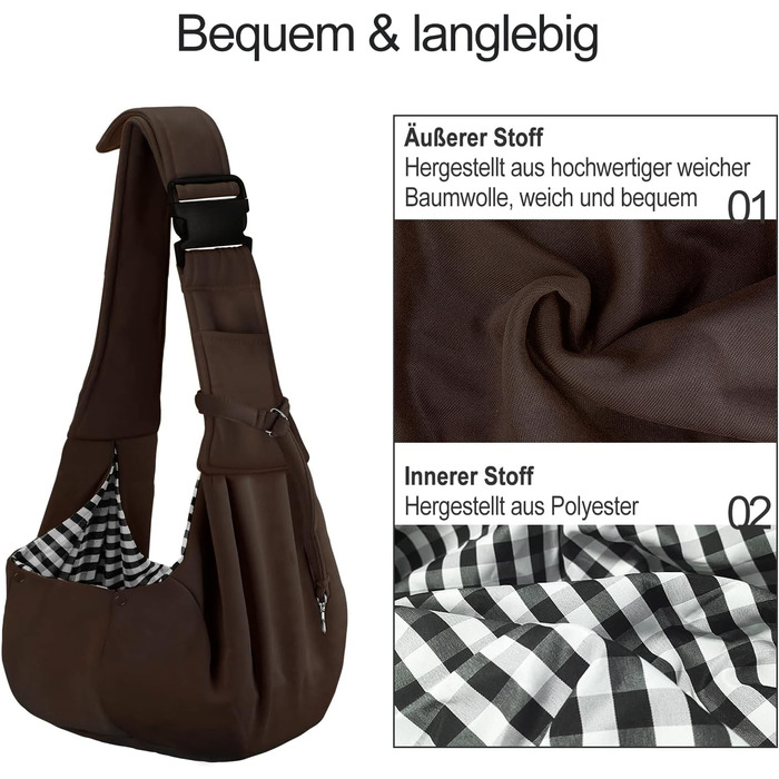 PetLoft Сумка-переноска для собак, реверсивна, регульована, крос-боді, з кріпленням для нашийника (колір: коричневий)