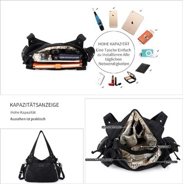 Сумка жіноча AngelKiss через плече, чорна, PU шкіра, водонепроникна, багатофункціональна з кишенями на блискавці