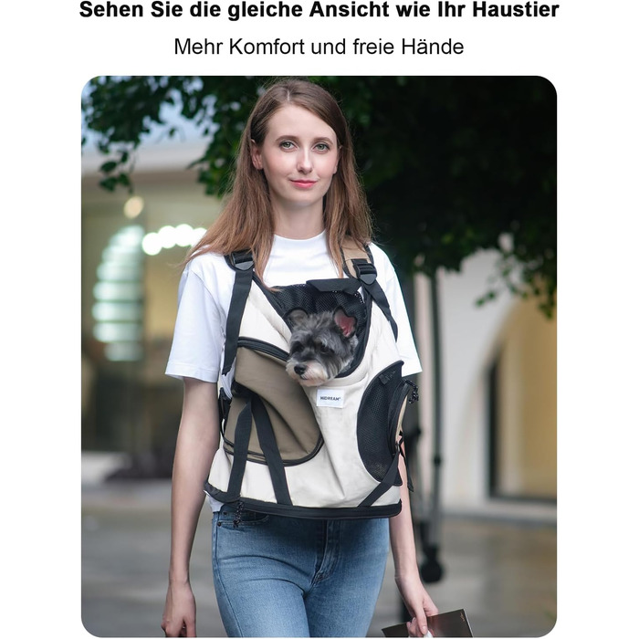 Рюкзак для собак та котів, рюкзак-переноска для маленьких та середніх собак та котів до 8.5 кг, дихаючий та зручний, для подорожей та активного відпочинку на природі, бежевий