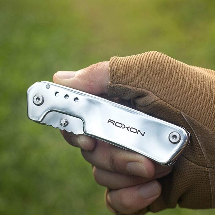 ROXON Pocket Knife and Scissors 2-in-1 EDC Multi Tool with Belt Clip, Perfect for Household Tasks, Hunting, Survival, Fishing, Hiking, Camping