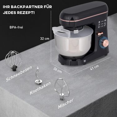 Кухонна машина HOMCOM 1400W з чашею 5.5л з нержавіючої сталі, 6 швидкостей, міксер для тіста та приготування їжі