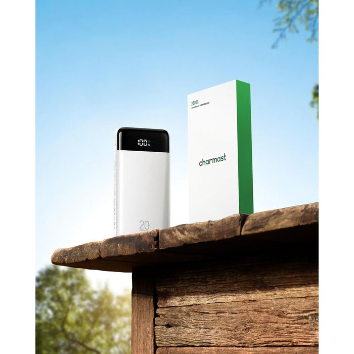 Повербанк Charmast 20000 mAh з вбудованими кабелями, швидка зарядка 22.5W, білий