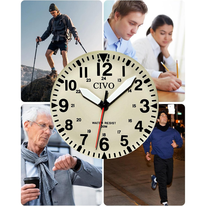 Чоловічий годинник CIVO: водостійкий, аналоговий кварц, великі цифри, світловий, військовий стиль, спортивний, для активного відпочинку, легкий у читанні, з шкіряним ремінцем, колір: коричневий