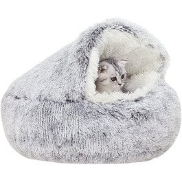 YUDANSI Cat Bed, 40cm Covered Dog Bed Cat Cave Bed Donut for Kittens Puppies, Plush Faux Fur Nest Fluffy Dog Bed Round Dog Cushion Dog Sofa Cat Bed for Cats and Small Dogs (Gray-50cm)