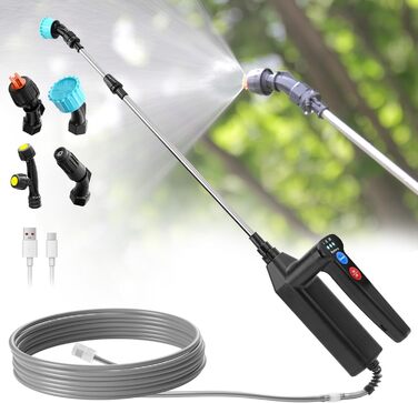 SYLSTAR Battery-Powered Sprayer with 3 Spray Speeds, 7.4V Powerful Electric Plant Sprayer, 4 Adjustable Nozzles Electric Sprayer, 8m Hose and 60cm Extendable Spray Wand