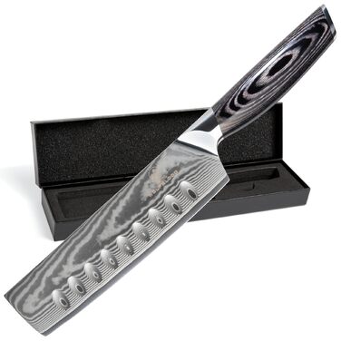 Ніж кухонний Wolfblood PRO Nakiri Damast XL 31 см, сталь Дамаск 67 шарів, 62 HRC, дерев'яна ручка, подарункова коробка