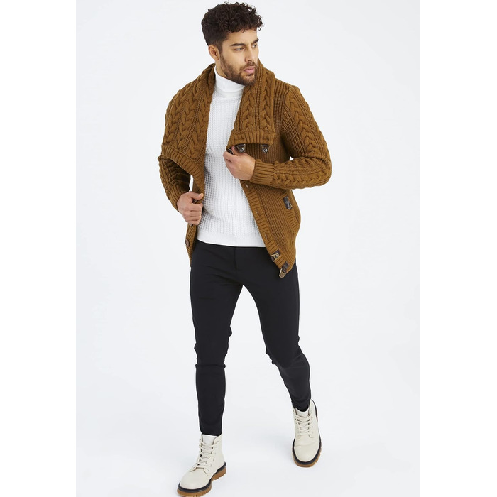 Чоловічий светр Leif Nelson з коміром-шарфом, Slim Fit, зимовий/літо, модель LN7080, колір Camel,Розмір: M