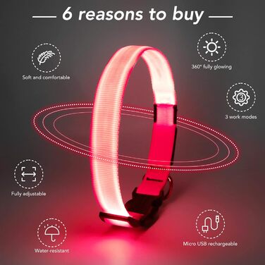 LED-нашийник для собак, перезаряджається через USB, водонепроникний, яскравий, регульований, для середніх та великих собак (зелений, рожевий)